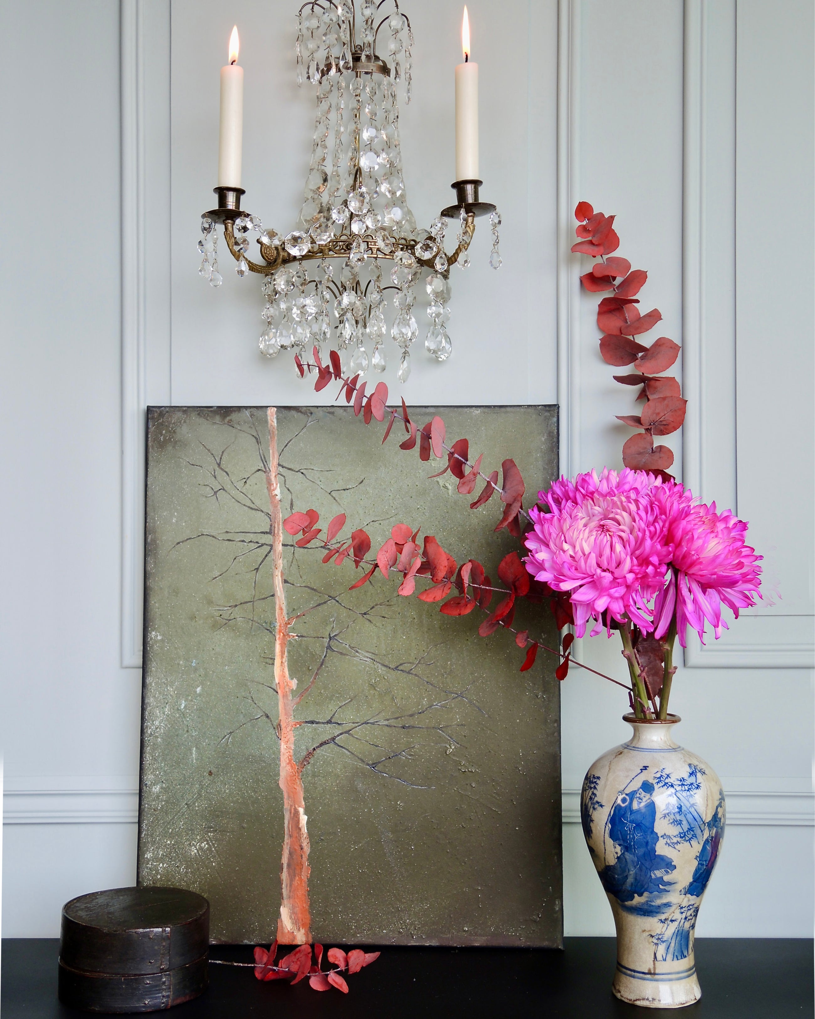 Minimalist wabi sabi artwork displayed in a calm interior, original painting from THE COLLECTED series.