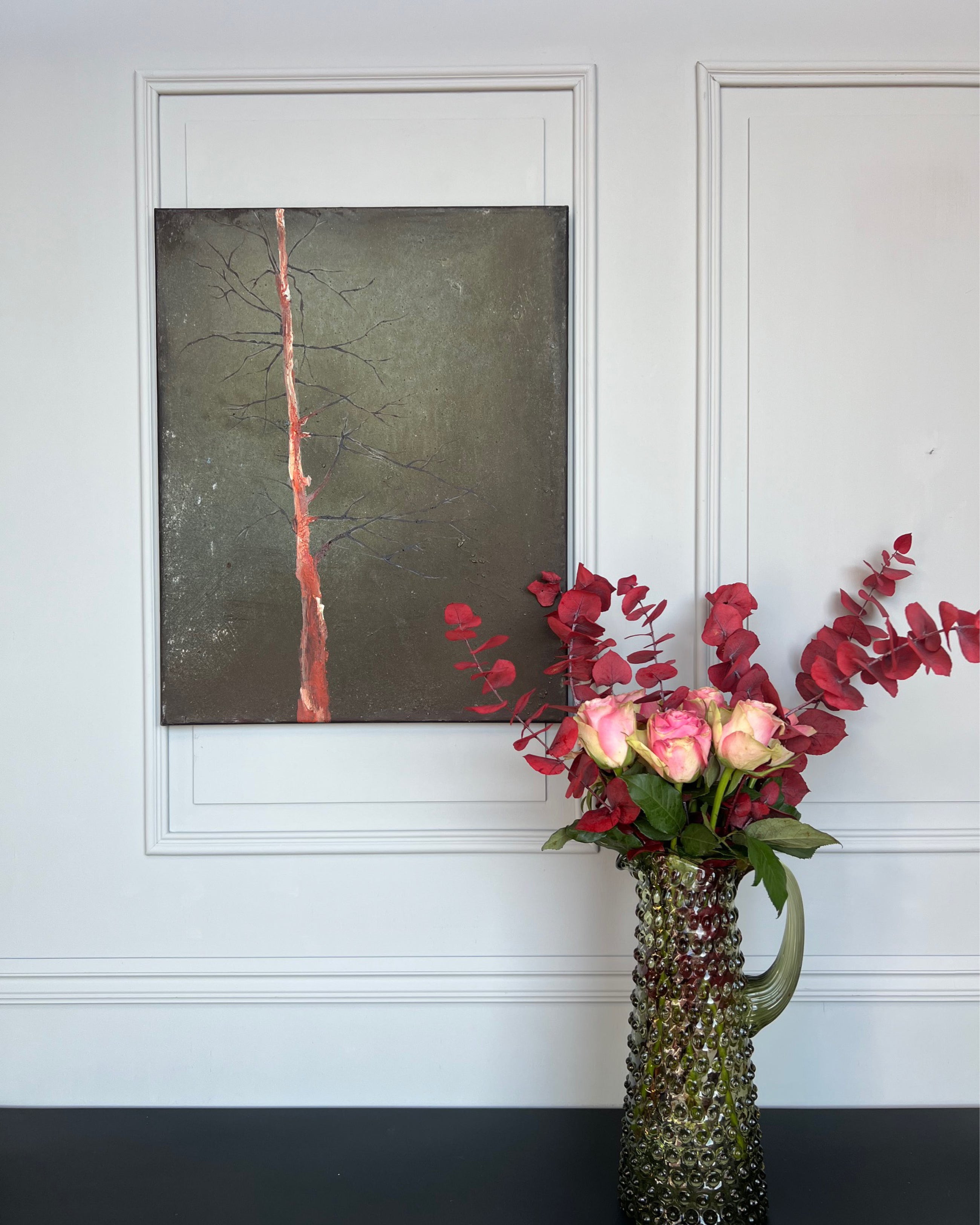 Minimalist wabi sabi artwork displayed in a calm interior, original painting from THE COLLECTED series.