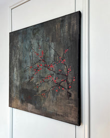 Side view of original mixed media painting on canvas showing depth and painted edges, THE COLLECTED