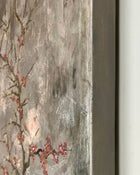 Side angle view showing the textured layered surface of a Wabi Sabi mixed media painting on canvas.